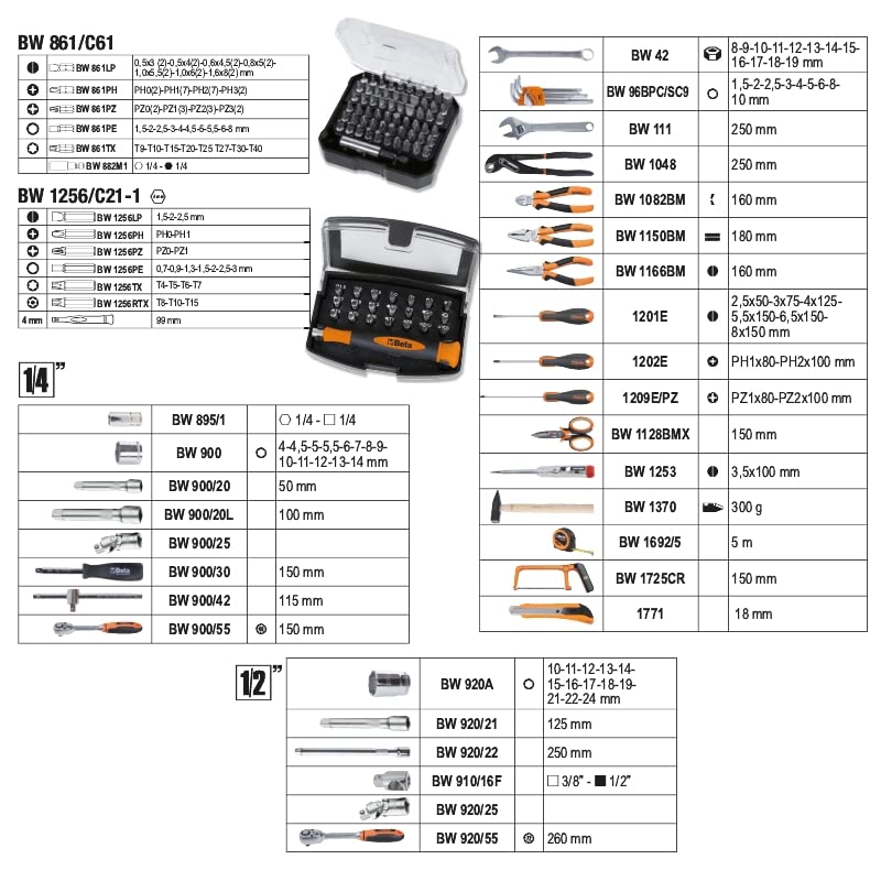 Beta - Outils 2056E, valise porte-outils, tournevis, combinés, boussole, jeu de clés hexagonales