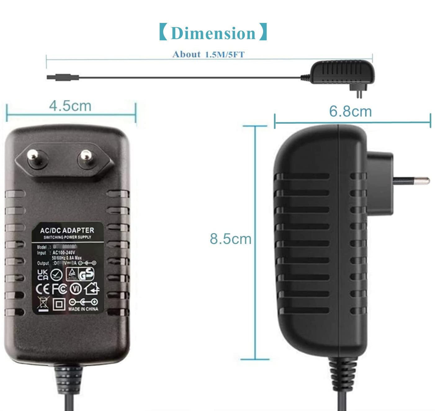 Adaptateur Secteur 9V 2A, AC220V 230V Pilote d'alimentation avec Adaptateur 8 Prises DC9V 2000mA 1500mA 1000mA 500mA Chargeur convertisseur Sans Fil AC-DC (DC9V~2A)