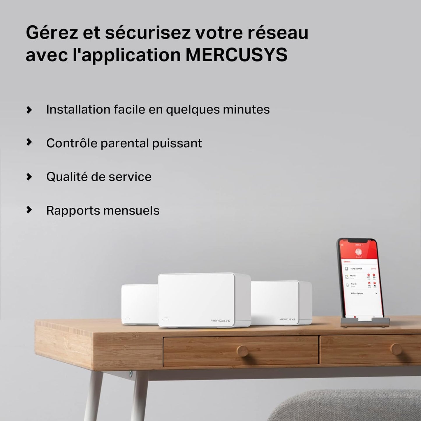 MERCUSYS Halo H3000X(3-pack) TP-Link WiFi Mesh Routeur WiFi 6 Bi-Bande AX3000Mbps, Couverture Jusqu'à 650 m², Canaux 160 MHz, 3 Ports Gigabit, Repeteur WiFi, Contrôles Parentaux Puissants