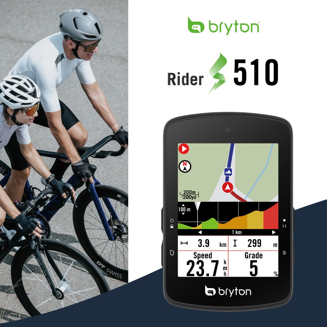 Bryton Rider S510 Pack capteurs Compteur GPS pour vélo avec écran Tactile Couleur 2,8", Carte Offline de l'europe, compatibilité avec Radar vélo, autonomie de 30 Heures, Navigation Virage par Virage