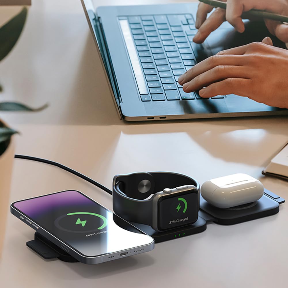 【Upgrade Qi2】 Chargeur Magsafe Induction iPhone - Universel 25W Max Station de Charge Apple Samsung Xiaomi 3 en 1 Chargeur sans Fil iPhone 16 15 14 13 12 11 X XS XR 8 Series, Apple Watch 10-2 Series