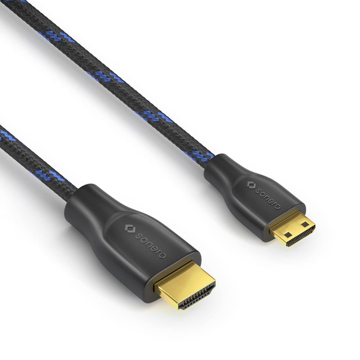 Sonero® câble Premium High Speed Mini HDMI vers HDMI 4K, fiche Mini HDMI C vers fiche HDMI A, contacts plaqués Or, double blindage, gaine textile, 3.00m