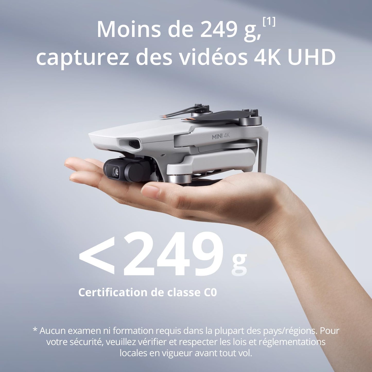 DJI Mini 4K, Drone Caméra 4K UHD, Moins de 249 g, Stabilisation de la Nacelle à 3 Axes, Transmission Vidéo sur 10 km, Retour Auto, Résistance au Vent, Temps de Vol max. de 31 min, C0, QuickShots