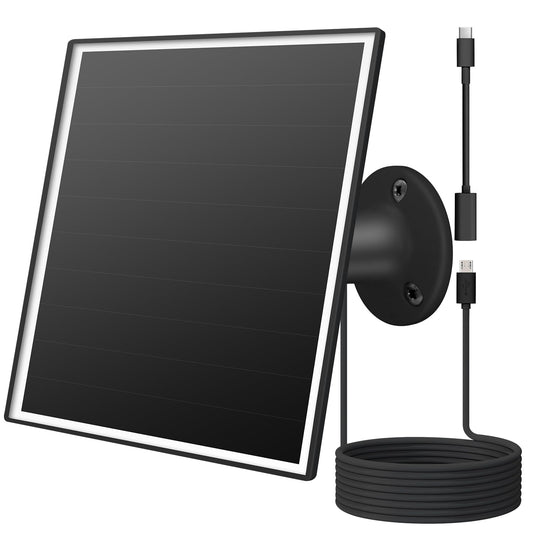 6W solar panel for outdoor security camera with Micro USB & USB-C port, solar panel charger for battery camera，Fits eufy/wyze/reolink DC 5V output, IP65/ 360° Adjustable, 9.8ft Cable, fast charging