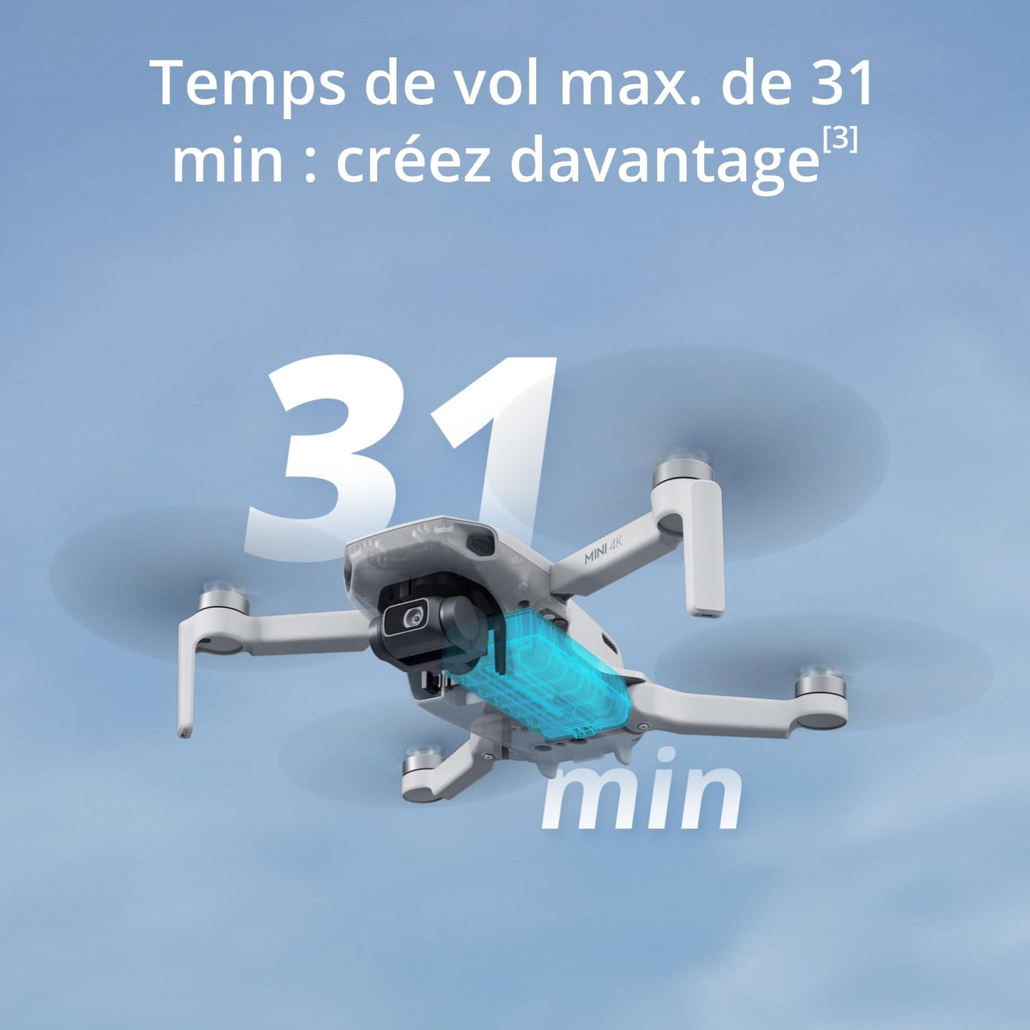 DJI Mini 4K, Drone Caméra 4K UHD, Moins de 249 g, Stabilisation de la Nacelle à 3 Axes, Transmission Vidéo sur 10 km, Retour Auto, Résistance au Vent, Temps de Vol max. de 31 min, C0, QuickShots