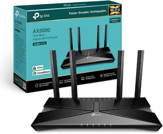 TP-Link Archer AX58 Routeur WiFi 6, Routeur WiFi AX 3000 Mbps bi-bande, 5 ports Gigabit, 4 antennes à haute performance, WPA3, Contrôle parental, EasyMesh, Antivirus intégré