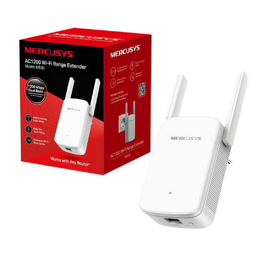 MERCUSYS ME30 TP-Link Repeteur WiFi Bi-Bande AC1200Mbps, Amplificateur WiFi, Répéteur WiFi Puissant, Ethernet Port, Repeteur WiFi Exterieur, Borne WiFi Extender, Brancher et Utiliser