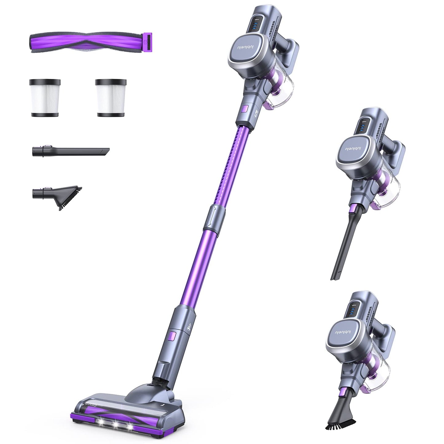 Lubluelu Aspirateur Balai sans Fil 27000pa, Aspirateur sans Fil Puissant 220W, 50min d'Autonomie Aspirateur avec Brosse Anti-Emmêlementet et 2 Filtre pour Sol Dur, Tapis et Poils d'animaux.