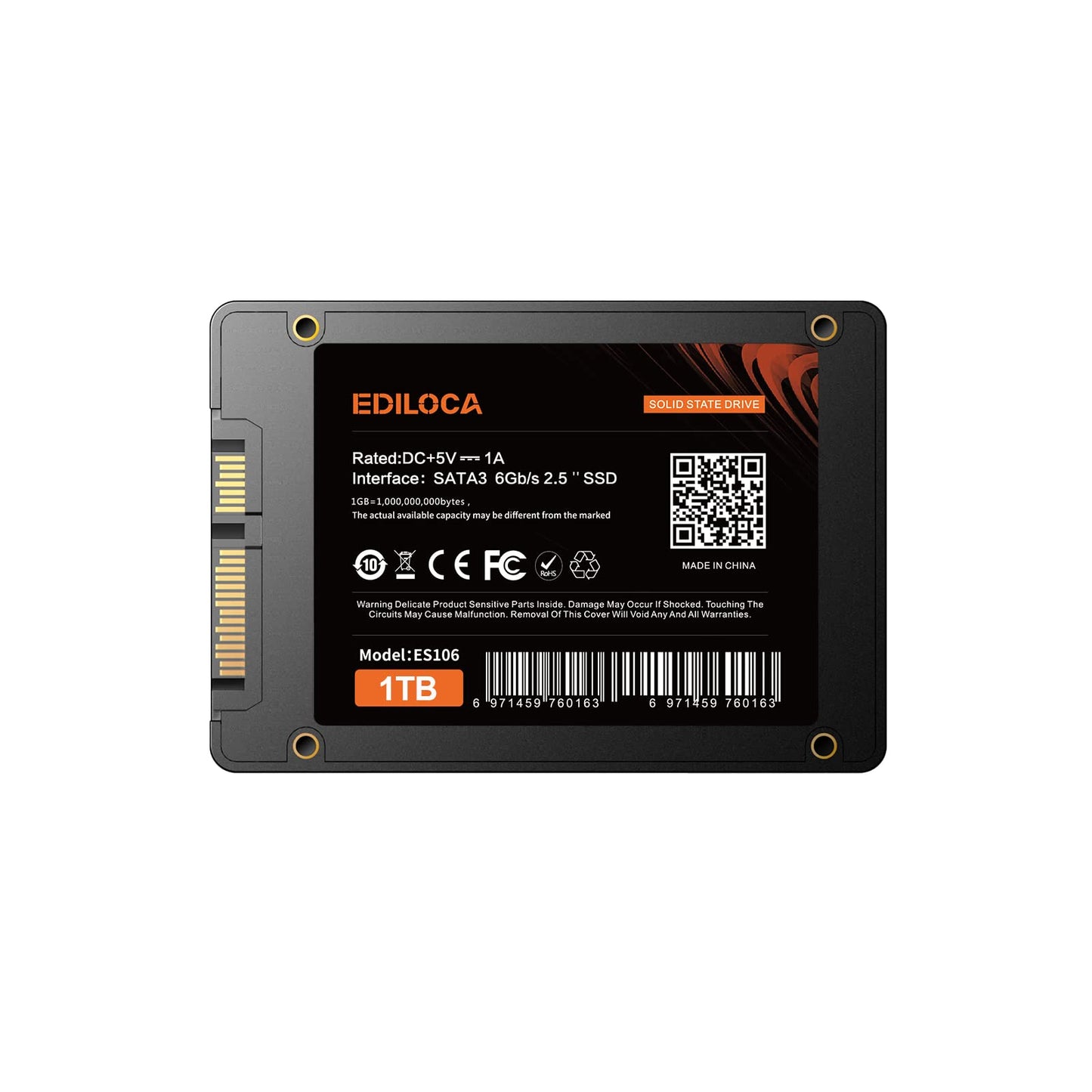 ES106 SSD 1to Disque Dur Interne SATA III 2,5" 3D Nand, Jusqu'à 550 Mo/S en Lecture, Mise à Niveau de MéMoire Et de Stockage pour PC ou Ordinateur Portable