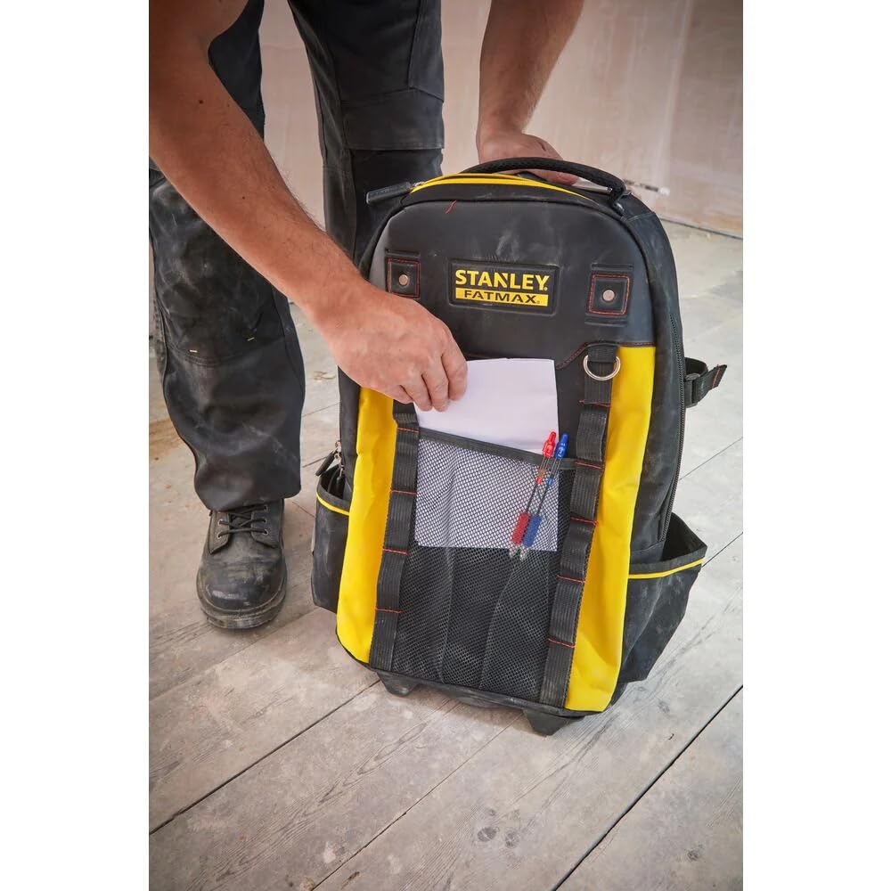 STANLEY FATMAX Sac à Dos Porte-Outils à Roulettes - Nylon Ultra Résistant 600 Deniers - Multipoches - Double Fermeture Zip - Roues Robustes et Maniables - Poignée Télescopique 1-79-215