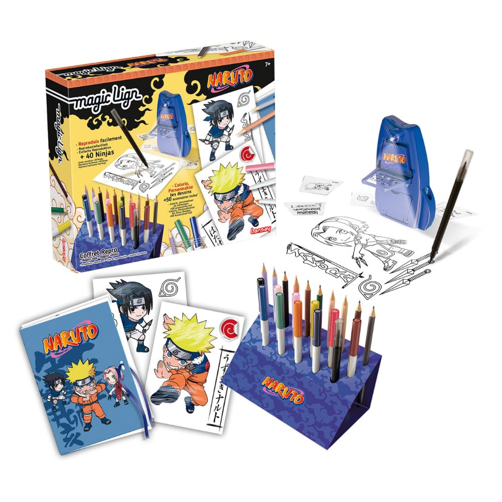 Lansay - NARUTO - Magic Lign - Coffret Reproduction - Plus de 100 Illustrations à Projeter et Dessiner - Adorables Personnages Manga - Apprendre à Dessiner - Activité Créative - Dès 7 Ans