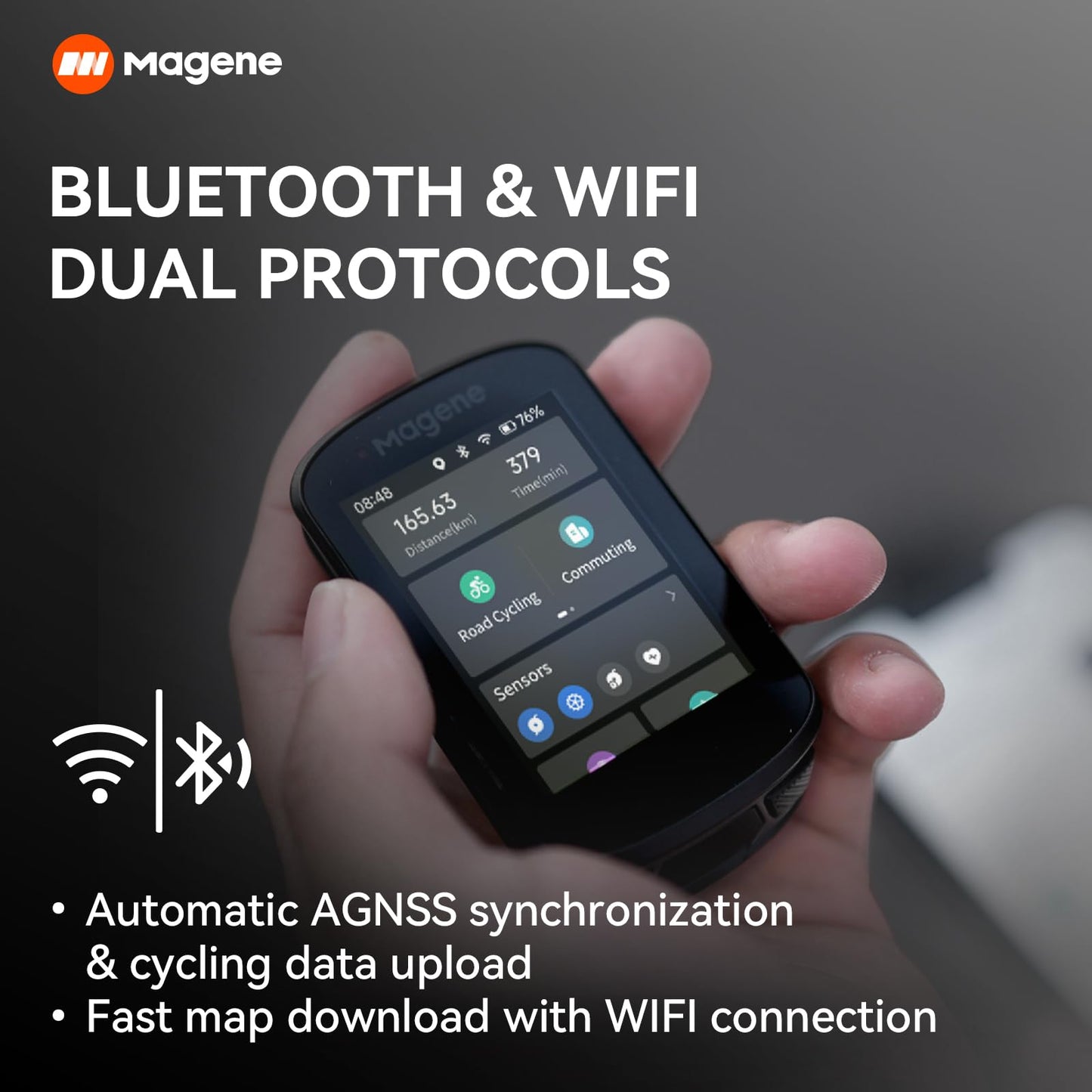 Magene C506 GPS Compteurs Vélo sans Fil, Navigation par Carte, Écran Couleur Tactile, Entraînement Cycliste, Rappels Intelligents, WiFi&Bluetooth, IPX7