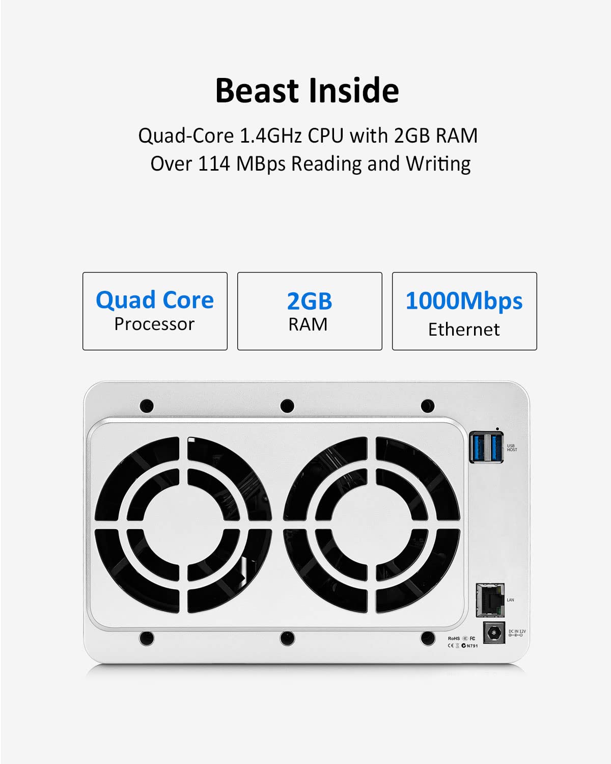 TERRAMASTER F4-210 NAS 4 Baies 2 Go de RAM Quad Core Network Attached Storage Media Server Cloud privé Personnel (sans Disque)