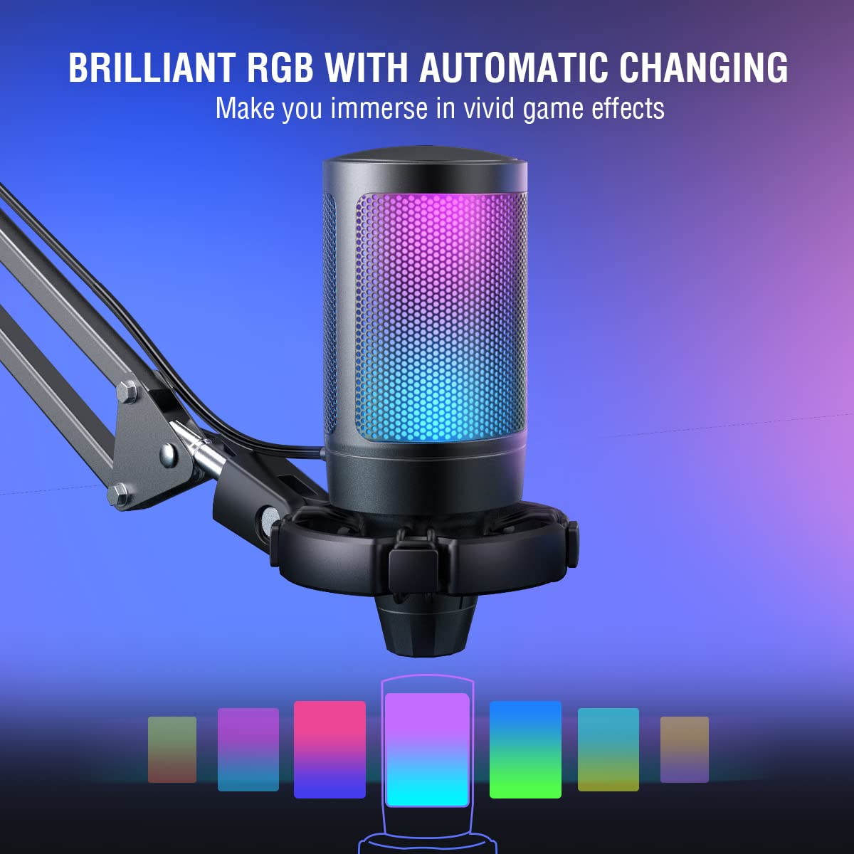 FIFINE USB Micro Gaming kit, RGB Condensateur Microphone pour Ordinateur PC PS5, avec Bouton de Silence, Fixation Antichoc, Support Micro, Filtre Anti-Pop, pour Streaming Discord Podcasts