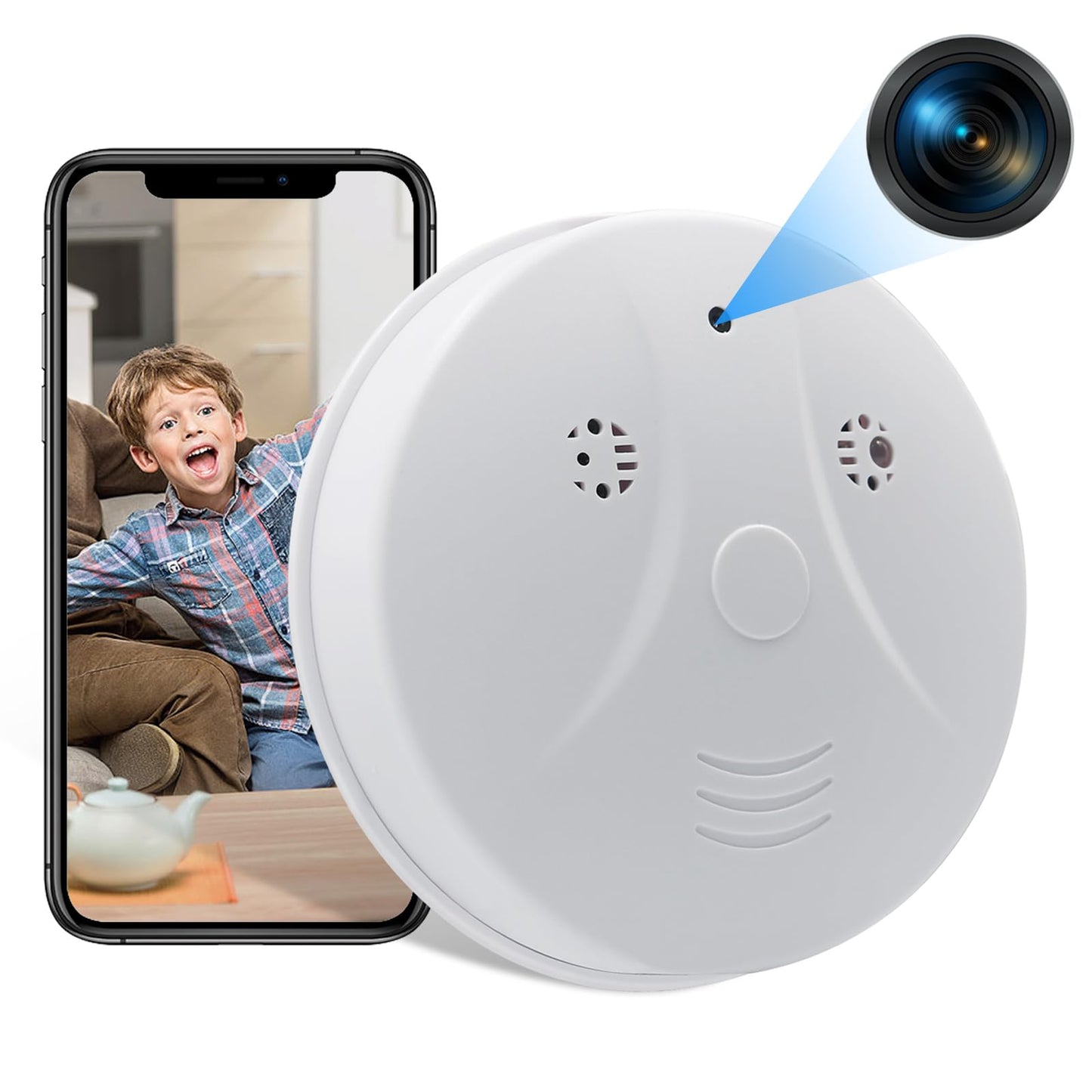 ZGSZ Caméra Cachée WiFi, Caméra Espion WiFi Détecteur de Fumée, Mini Caméra HD 1080P Caméra Cachée WiFi Espion avec Vision Nocturne et Détection de Mouvement pour Caméra de Surveillance Domestique