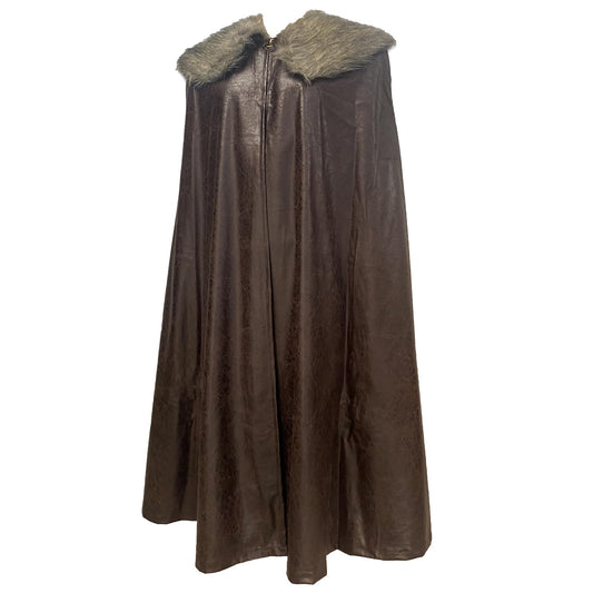 HiiFeuer Cape de Barbare médiévale avec châle en Fourrure Artificielle, Cape de Guerrier Viking à col roulé, Costume de Jeu de rôle Renaissance (Marron foncé L)