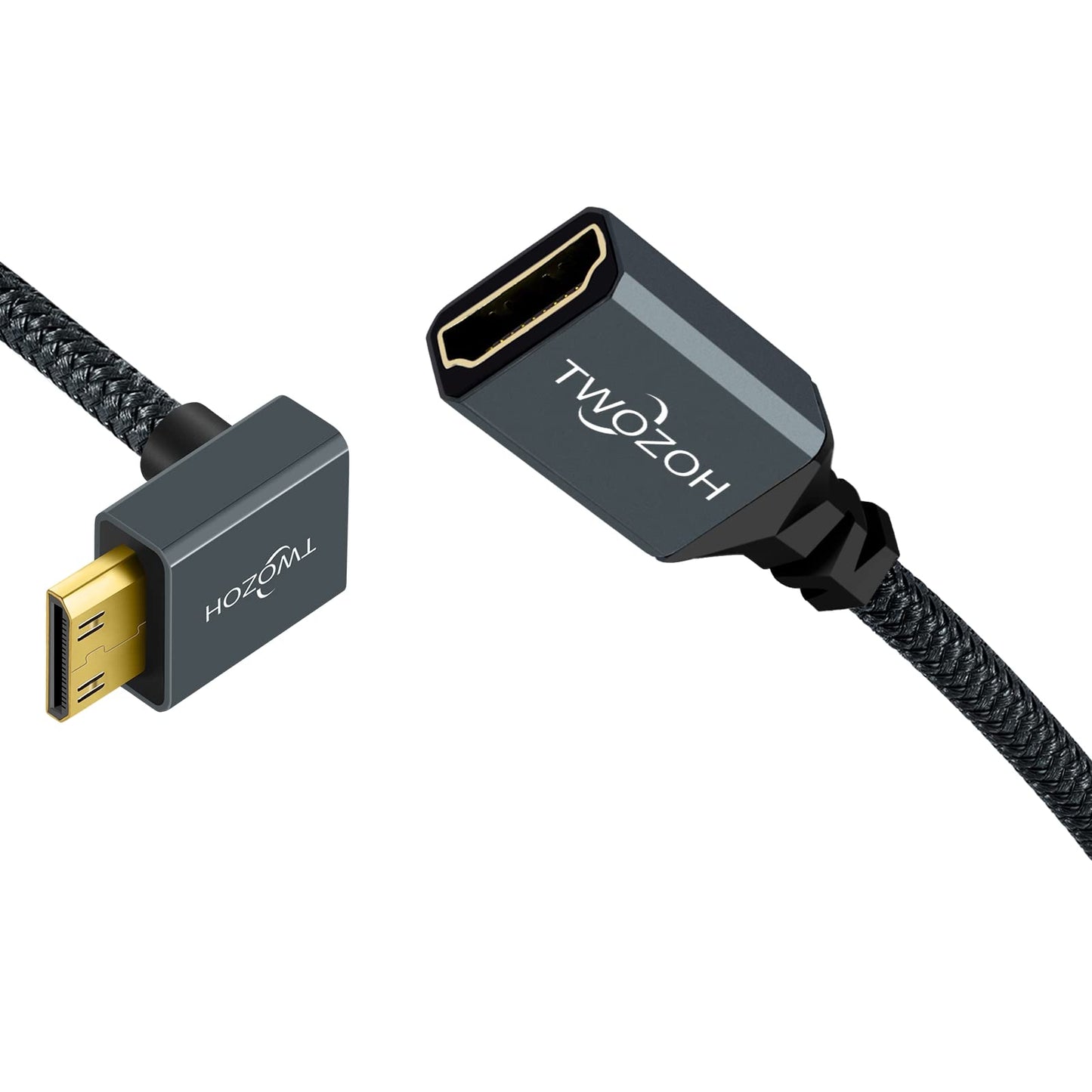 Twozoh Câble Adaptateur Mini HDMI vers HDMI Coudé, Nylon tressé vers Le Bas coudé à 90 °, Câble d'extension Mini HDMI vers HDMI Compatible 3D/4K 1080p