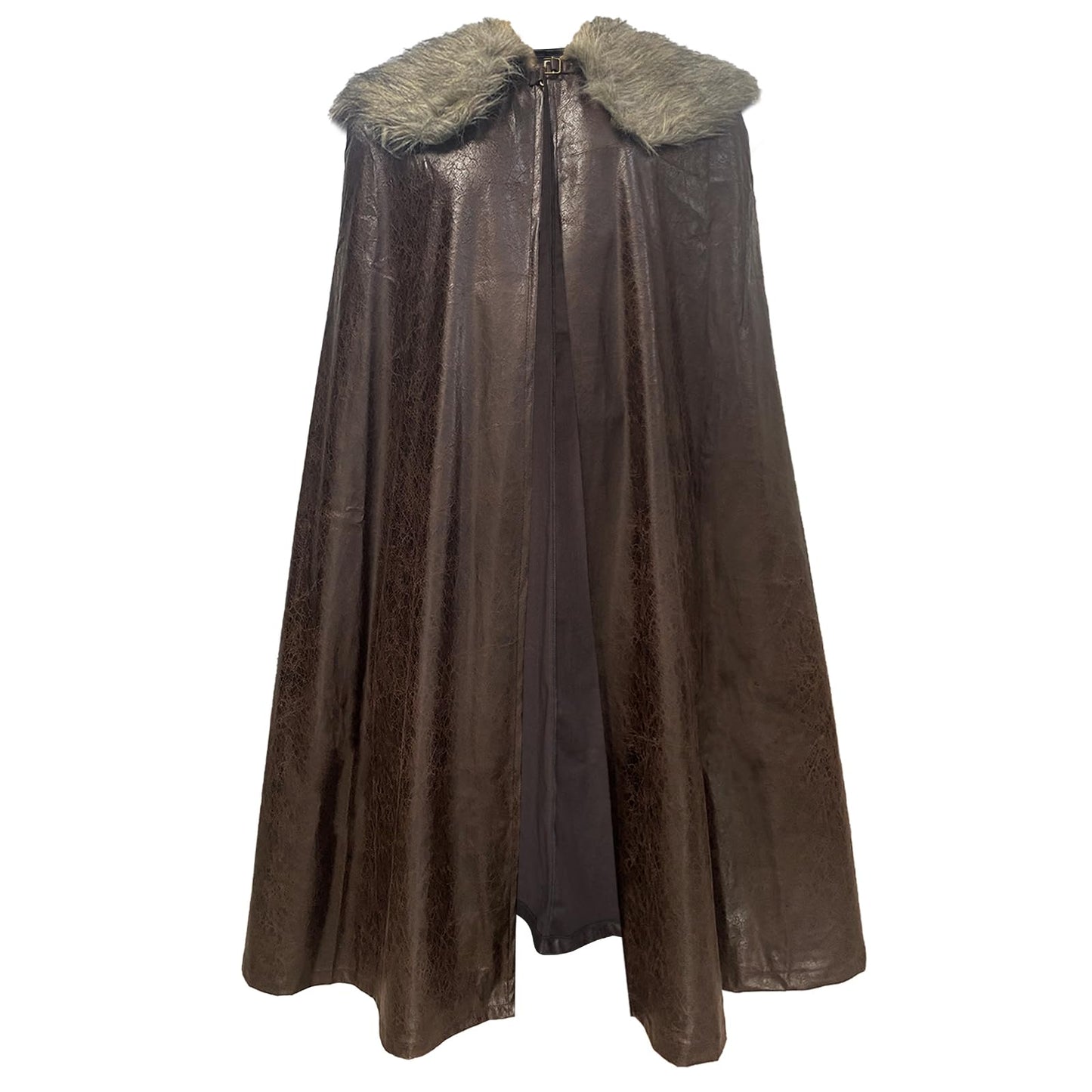 HiiFeuer Cape de Barbare médiévale avec châle en Fourrure Artificielle, Cape de Guerrier Viking à col roulé, Costume de Jeu de rôle Renaissance (Marron foncé L)