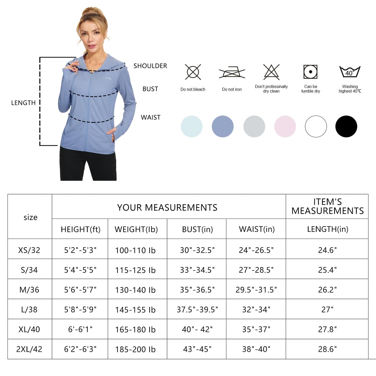 Libin UV Chemise Femme Veste de Course Running Vêtements de Protection Solaire Full Zip Hoodie Randonnée en Plein Air Surf Shirt Séchage Rapide Poches, Couleur Rose S