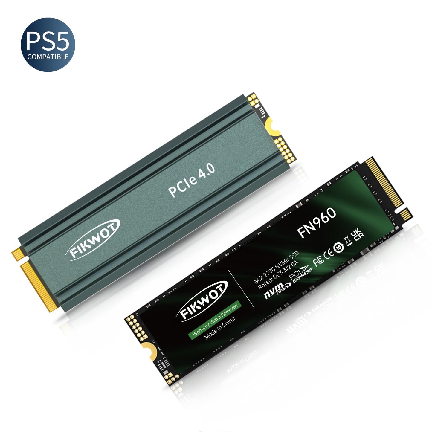 Fikwot FN960 2To M.2 2280 PCIe Gen4 x4 NVMe 1.4 Disque SSD Interne avec dissipateur Thermique - Vitesse jusqu'à 5000Mo/s, Cache SLC Dynamique, SSD Interne Compatible PS5