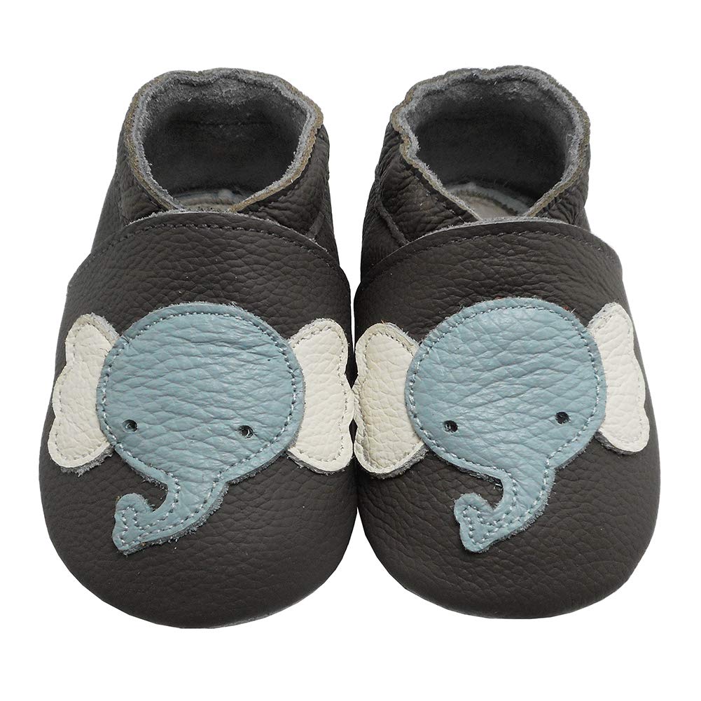 YIHAKIDS Chaussures Bébé en Cuir Doux- Bébé Chaussure - Chaussons bébé en Cuir Souple(Size L,Gris，12-18 Mois,23 EU)