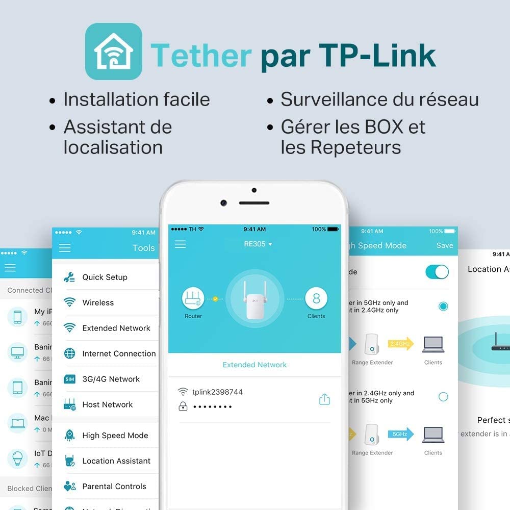 TP-Link Répéteur WiFi RE305 Amplificateur WiFi AC1200, WiFi Extender jusqu'à 120㎡, répéteur wifi puissant avec un port Ethernet, Compatible avec toutes les box internet, Jusqu'à 120m²|18 appareils