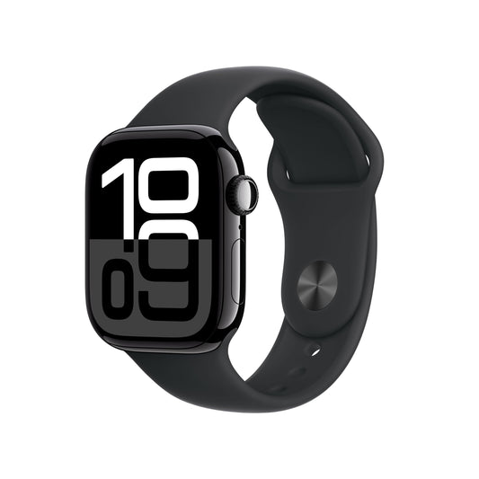 Apple Watch Series 10 (42 mm GPS) Montre connectée avec Boîtier en Aluminium Noir de Jais et Bracelet Sport Noir (S/M). Suivi de l’activité Physique, app ECG, écran Retina Toujours activé