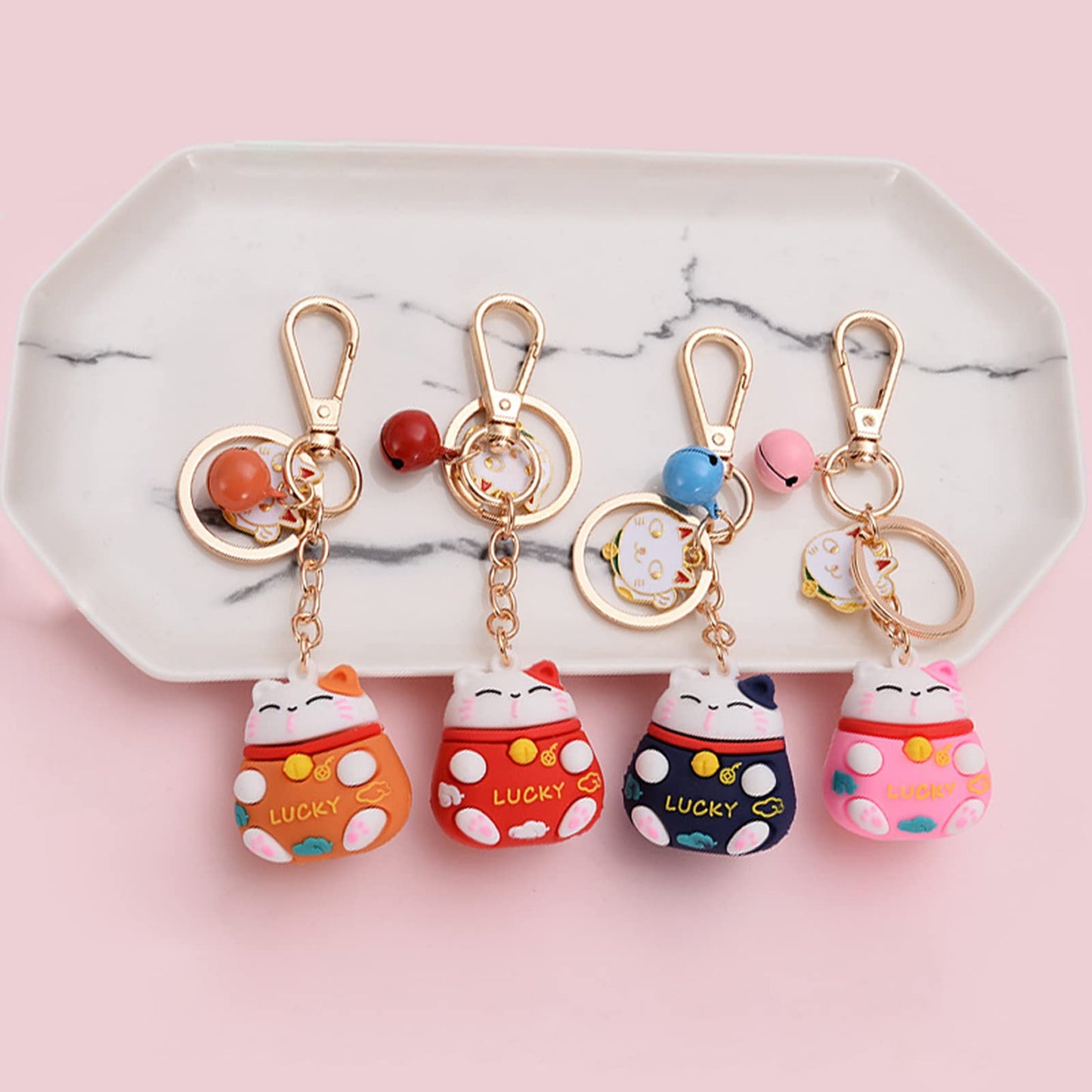 4 Pièces Porte-clés Forme Chat Porte-bonheur, Porte-clés Chat Porte-Bonheur, Keychain Chat Pendentif, pour Pendentif Porte-clés, Ornement Sac, Cadeau Porte-clés