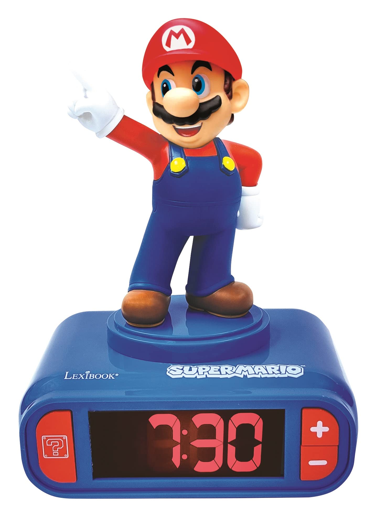 Lexibook, Super Mario, Réveil veilleuse Mario, personnage lumineux, choix de 6 alarmes, 6 effets sonores, Horloge, Réveil pour garçon et fille, Snooze, Bleu / Rouge, RL800NI