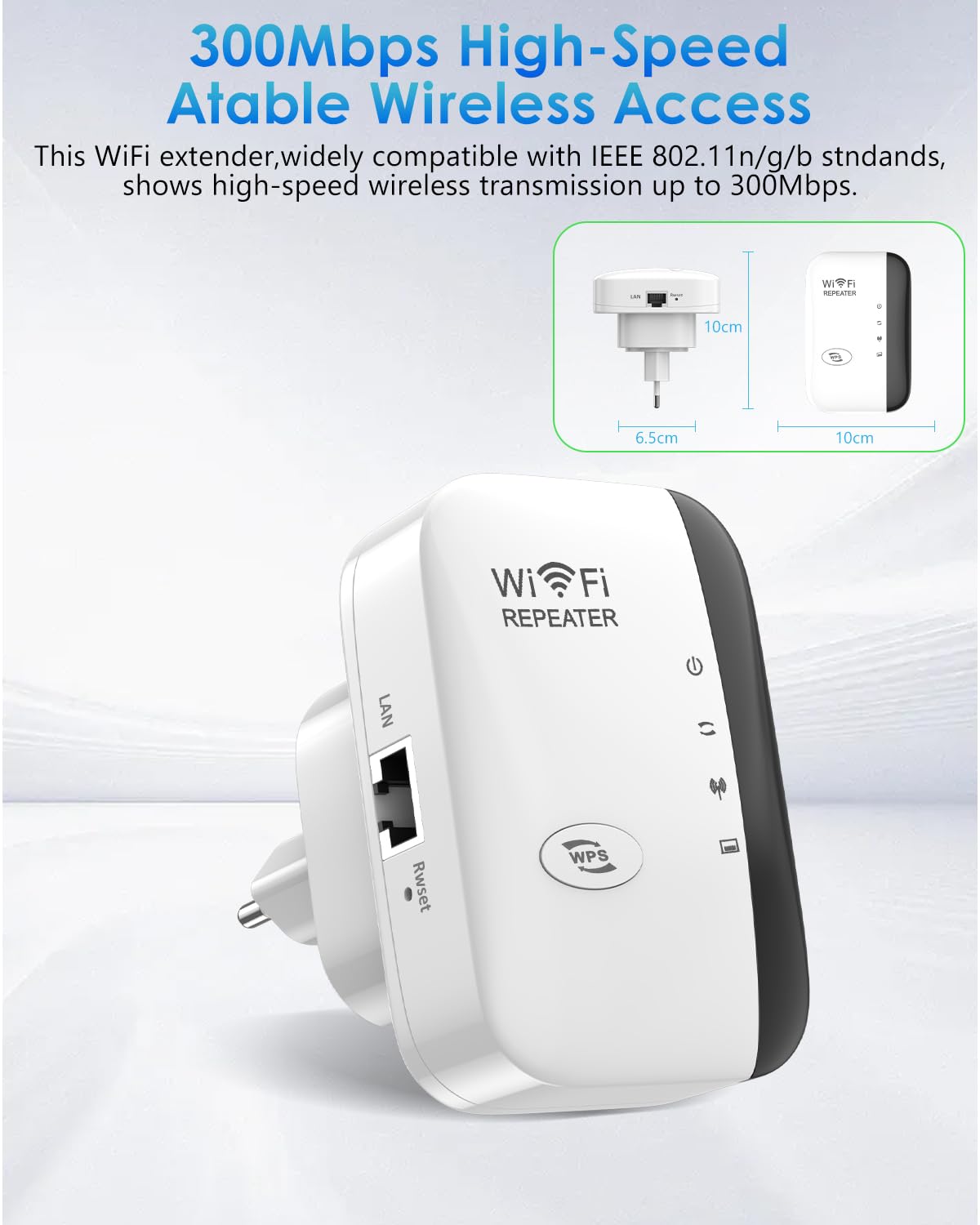 Amplificateur WiFi/Repeteur WiFi, Nouveau Répéteur WiFi Puissant sans Fil 300Mbps/2.4GHz, WiFi Range Booster WiFi avec Port Ethernet, WiFi Extender avec 2 Modes Connectez Plusieurs appareils -Blanc