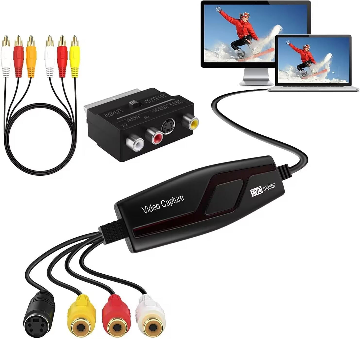 VIXLW Vidéo Capture - Convertisseur vidéo pour RCA vers USB - Convertisseurs VHS VCR Hi8 Mini DV en numérique - pour PC, TV, Lecteur de Cassette, caméscope, Mac OS X ou Windows