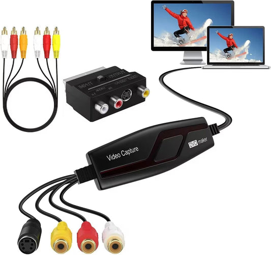 VIXLW Vidéo Capture - Convertisseur vidéo pour RCA vers USB - Convertisseurs VHS VCR Hi8 Mini DV en numérique - pour PC, TV, Lecteur de Cassette, caméscope, Mac OS X ou Windows