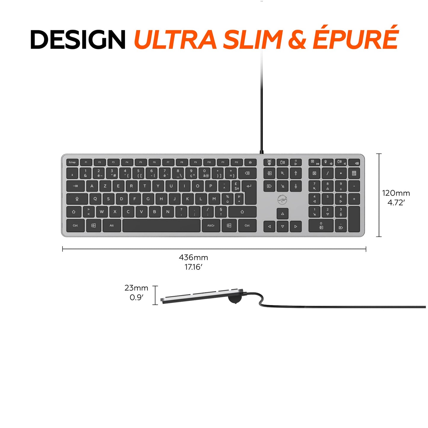 Mobility Lab - Clavier PC Ultra Slim filaire gris sidéral - connexion USB Français AZERTY