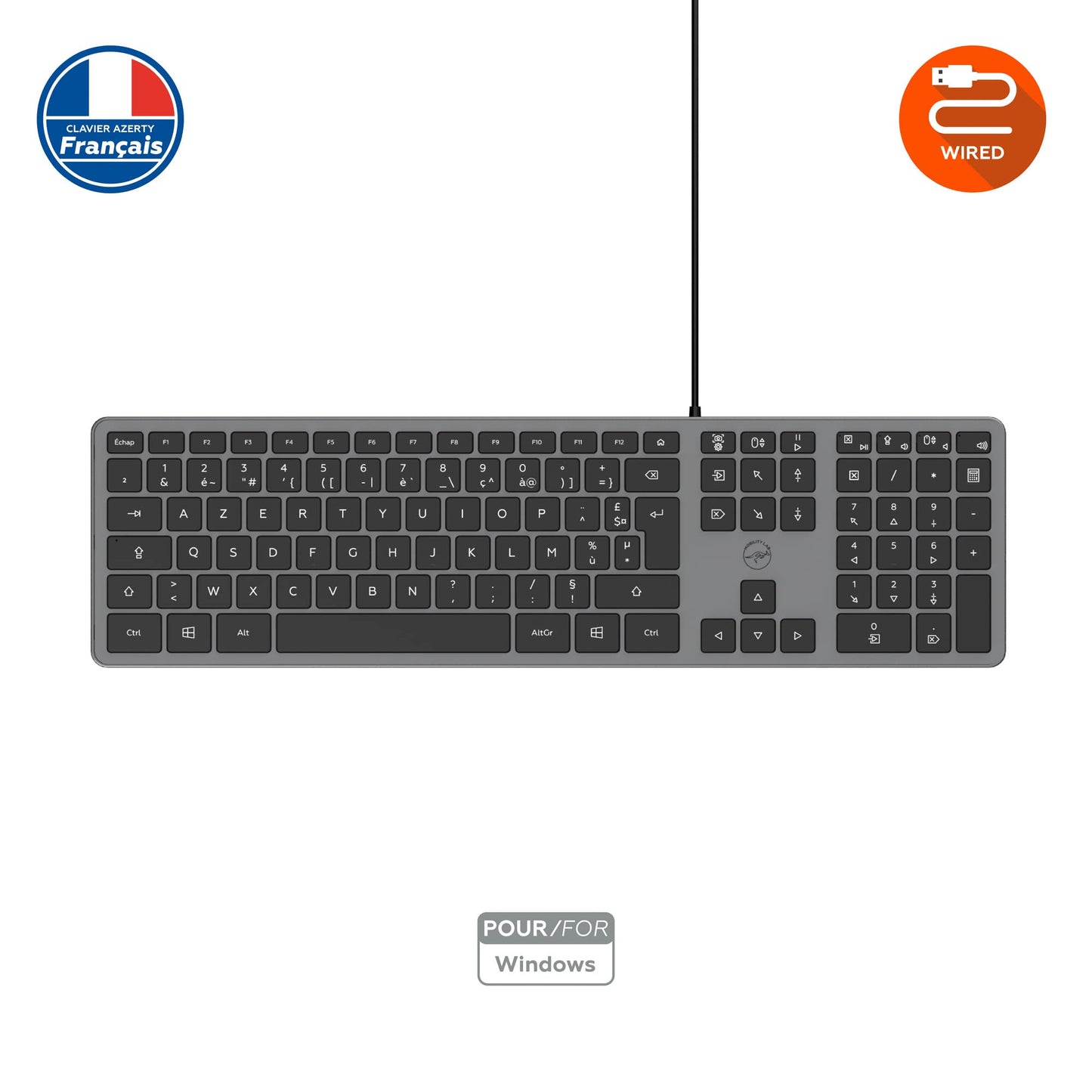 Mobility Lab - Clavier PC Ultra Slim filaire gris sidéral - connexion USB Français AZERTY