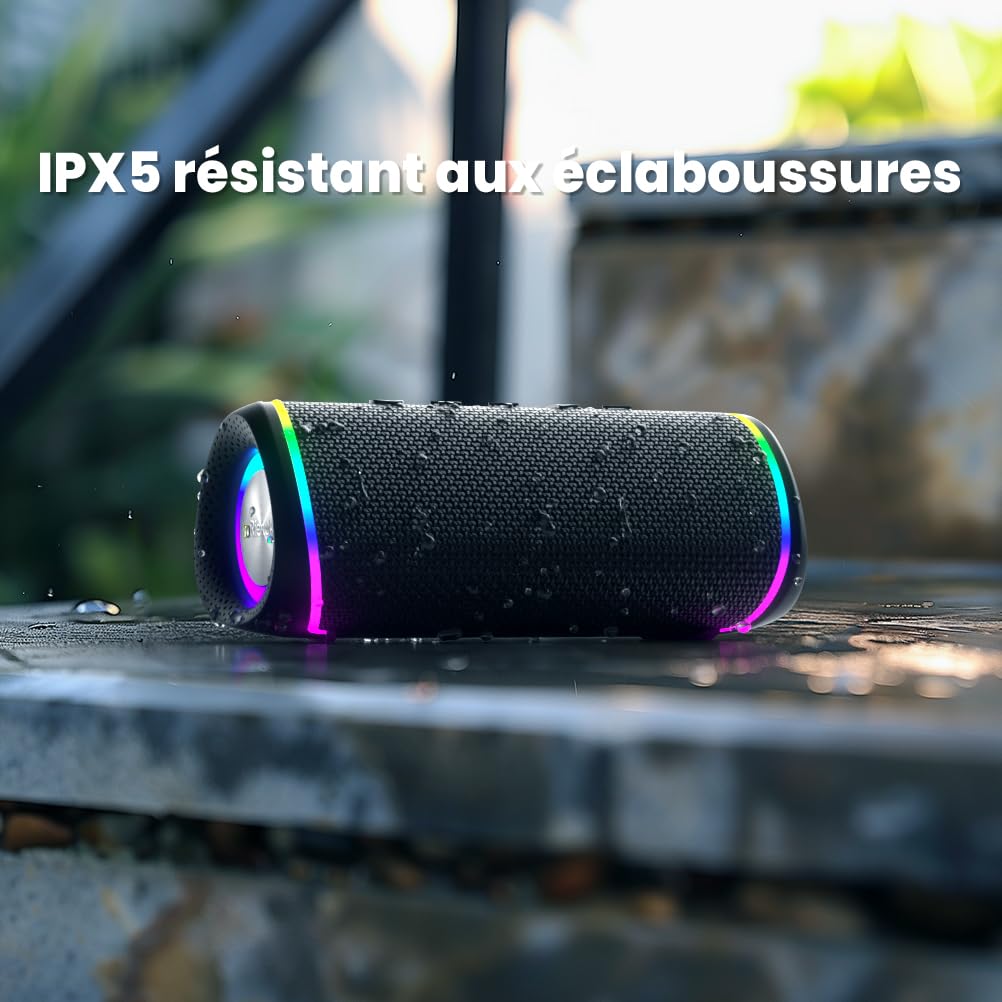 RIENOK Enceinte Bluetooth Portable, Haut Parleur Puissant Lumineuse 2500mAh 15W Bluetooth 5.3 Autonomie 10H Port TF Carte/AUX, pour Soirées, Randonnées, Voyage