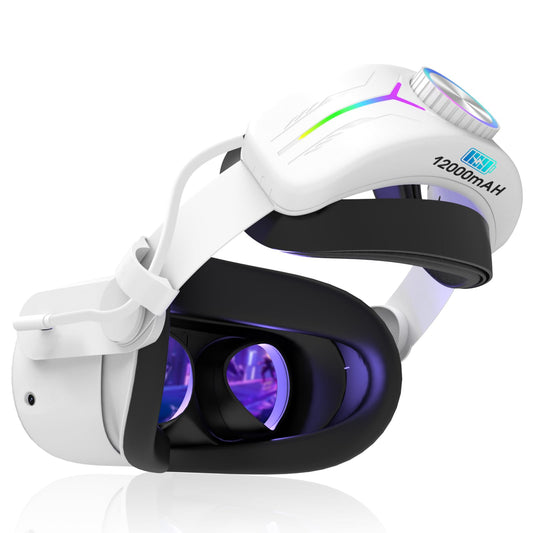 Eyglo RGB Sangle Compatible avec Quest 3S/3, Remplacement de la Sangle Elite Quest 3S/3 avec Batterie 12000mAh, Amélioration du Confort et du Support VR,Accessoires pour Quest 3S,Temps de Jeu Prolongé