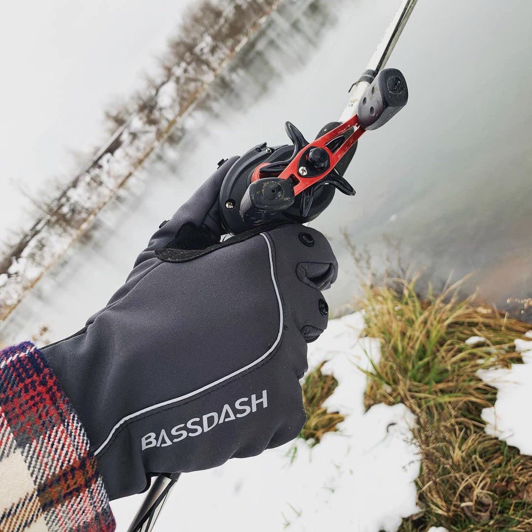 Bassdash WintePro Gants de pêche isolés hydrofuges avec Doublure en Polaire pour Temps Froid Gants d'hiver pour Homme et Femme Idéal pour la pêche sur Glace, la Chasse, la Photographie, la randonnée