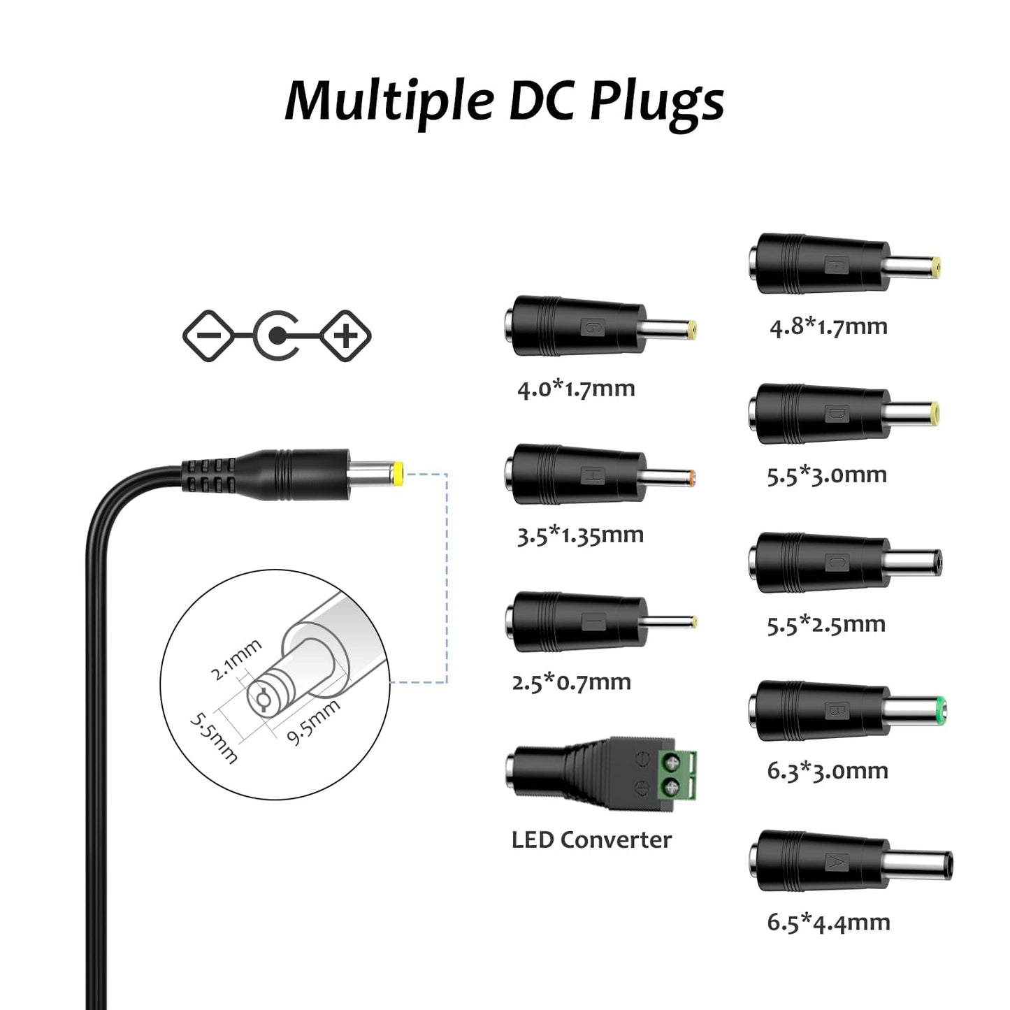 Zolt 36W 12V 3A Alimentation Universelle 12V 1A 2A 3A Transformateur d'alimentation AC avec 9 Prises DC pour l'électronique, 3000mA Max.