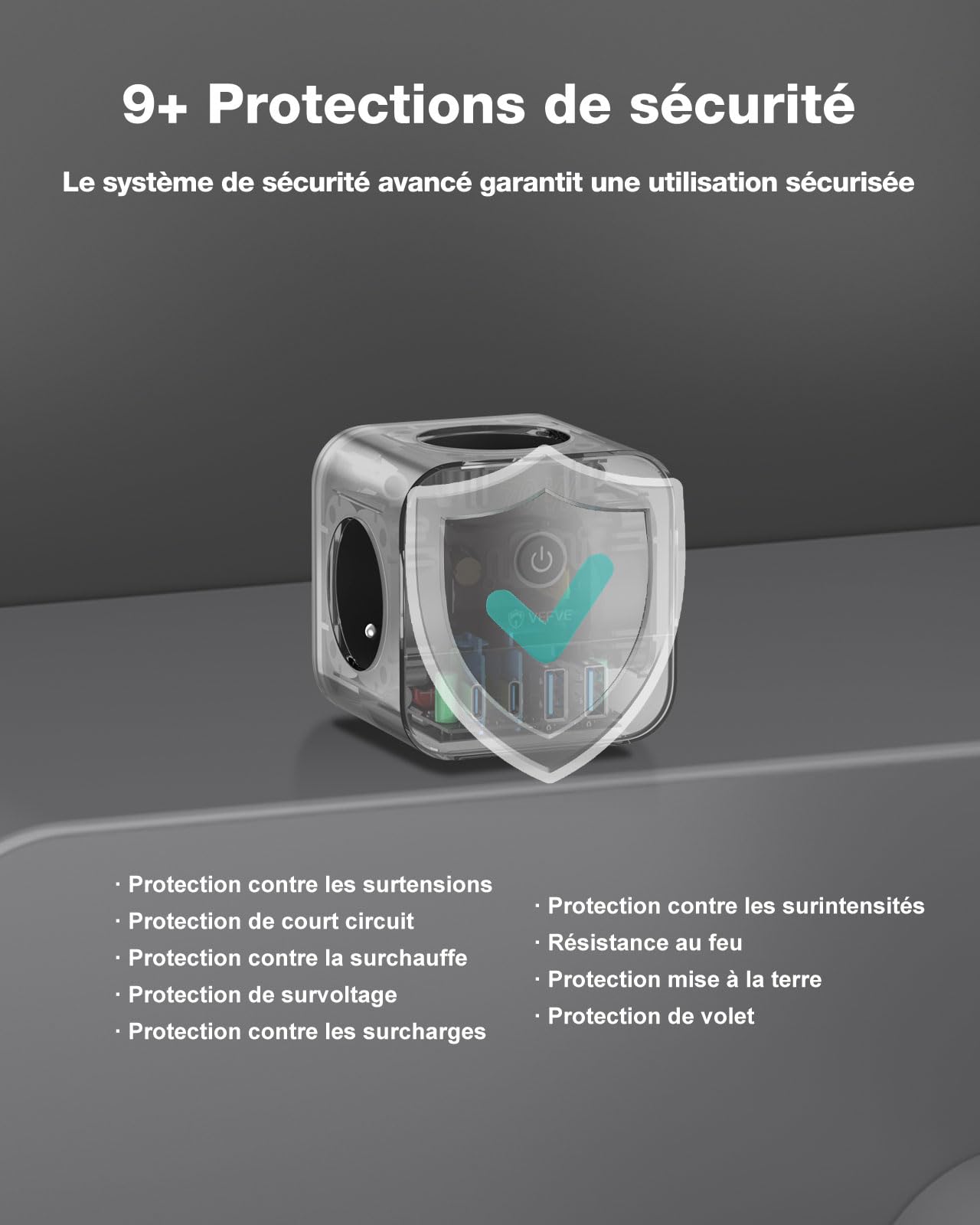 VEFVE Chargeur Rapide USB C 70W, Prise Multiprise Cube 7-en-1 avec Interrupteur, Technologie GaN III, Compatible Ordinateurs Portables, Téléphones, Rallonge Electrique 3m