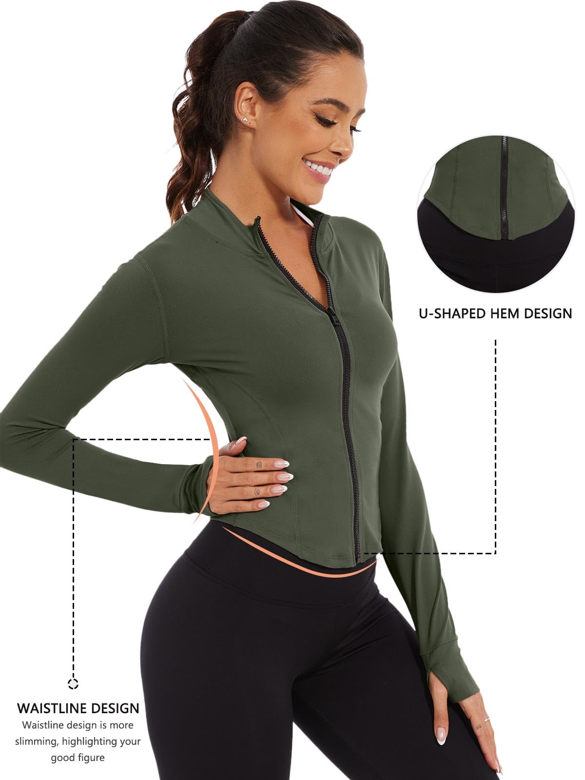 CheChury Femmes Sport Veste Zip Respirante Veste de Course à Manches Longues dégagée Haut Slim Respirant Haut Quickdry Trou Pouce Veste Jogging Yoga,Vert,XXL