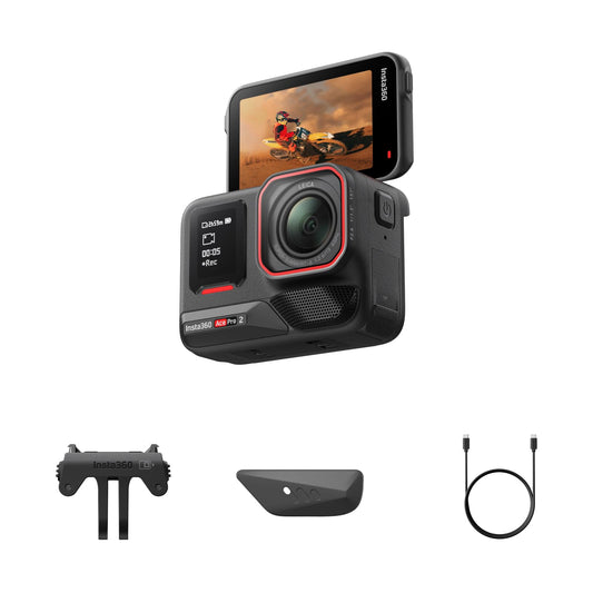 Insta360 Ace Pro 2 Pack Standard - Caméra d'action étanche 8K co-conçue avec Leica, capteur 1/1,3", Double Puce d'IA, qualité en Basse lumière, Audio avancé, écran Rabattable, édition IA, Moto