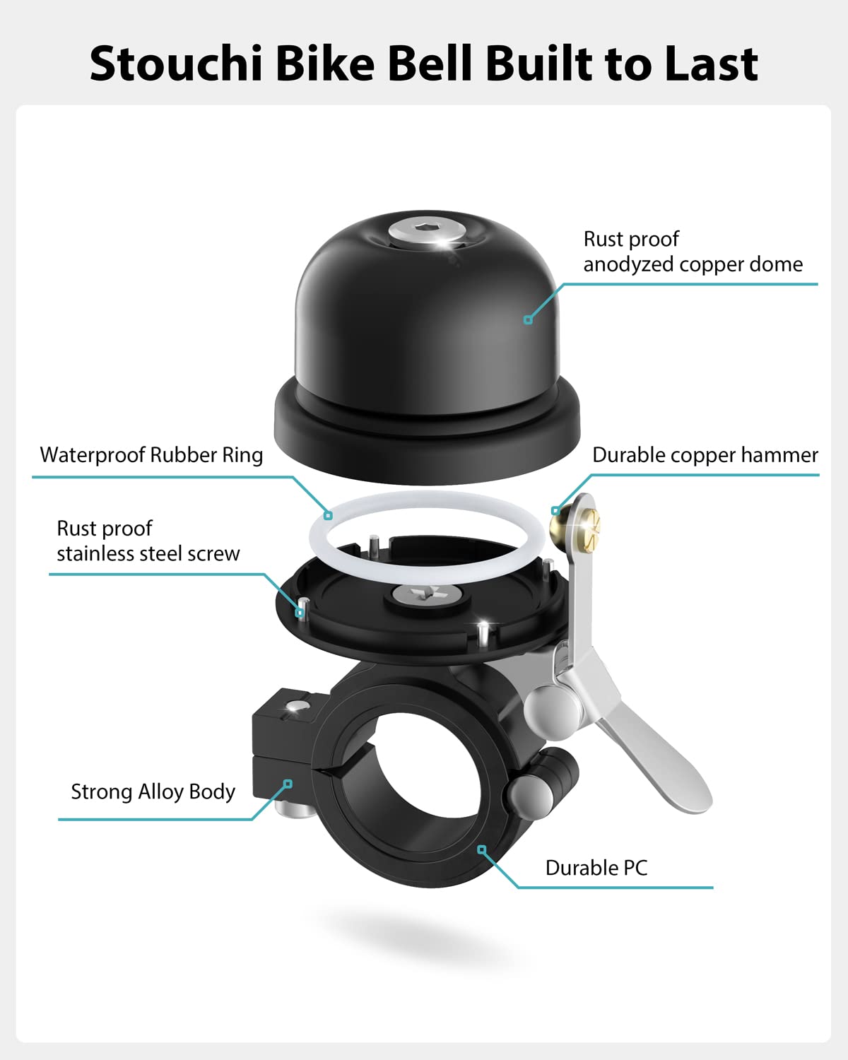 Stouchi Sonnette de vélo pour Apple AirTag - 22 mm-25 mm de diamètre - Antivol caché - Étanche - en Laiton - pour vélo de Route, VTT