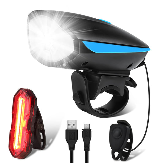 Lumiere Velo Avant et Arriere Lampe Velo LED Puissantes avec Buzzer Eclairage Velo USB Rechargeable Lumière Vélo Étanche IP65 Phare de Vélo 3 Modes et Feu Arriere Velo 5 Modes Accessoires Velo