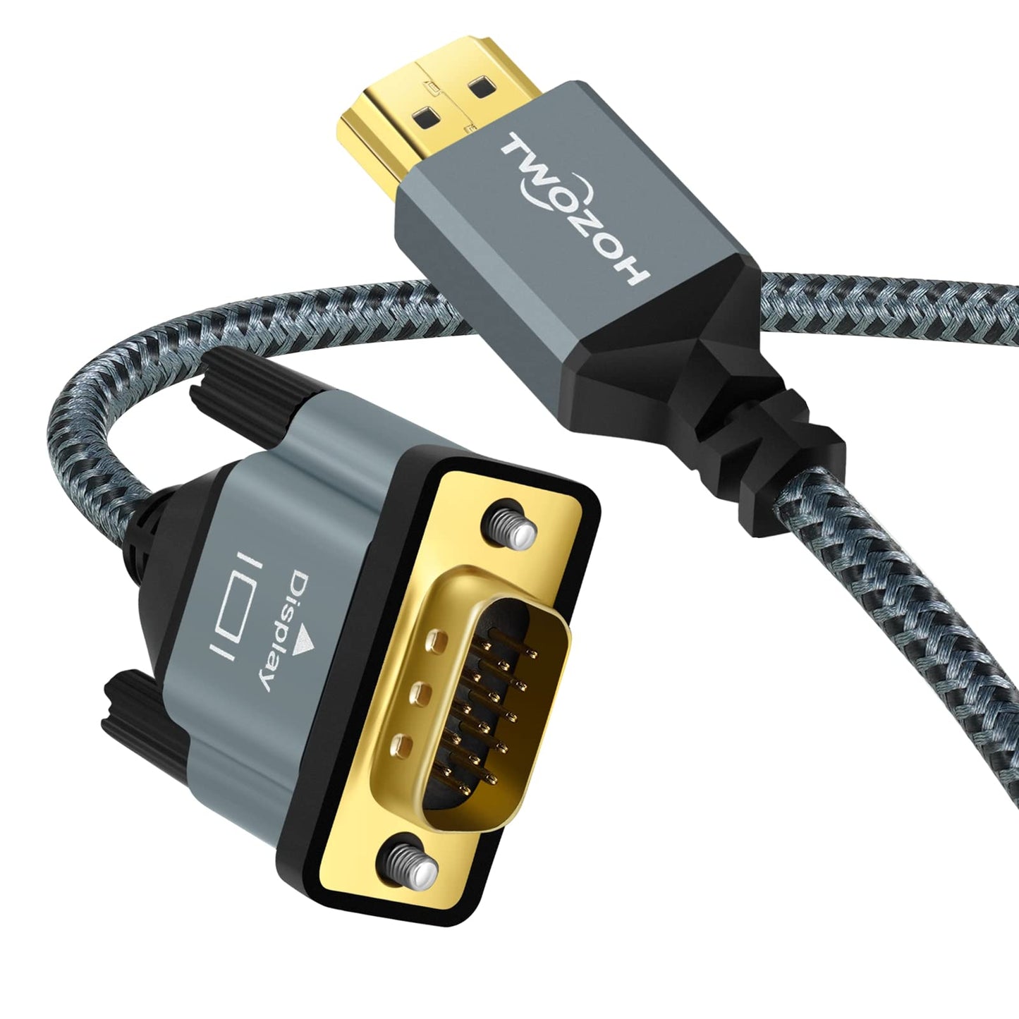 Twozoh Câble HDMI vers VGA 1M, Coque en alliage d'aluminium en nylon tressé et support plaqué or 1080P/60Hz