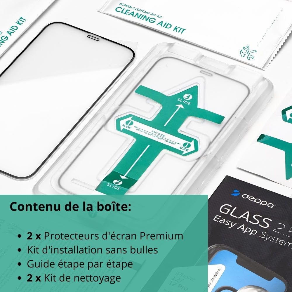 Deppa [2 pièces Verre Trempé Iphone 14 et Iphone 13/13 Pro (6.1) [Couverture Complète] Avec Kit d’Installation Facile - Film de Vitre Protection écran screen [Guide d’Installation en Vidéo]