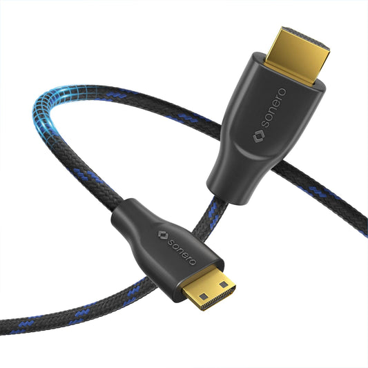 Sonero® câble Premium High Speed Mini HDMI vers HDMI 4K, fiche Mini HDMI C vers fiche HDMI A, contacts plaqués Or, double blindage, gaine textile, 3.00m