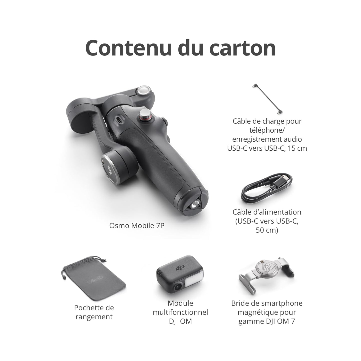 Stabilisateur Nacelle DJI Osmo Mobile 7P pour iPhone, Android, Suivi natif, Éclairage, Nacelle pour téléphone à 3 axes, Lancement rapide, Édition en un seul clic, Barre d’extension et trépied intégrés