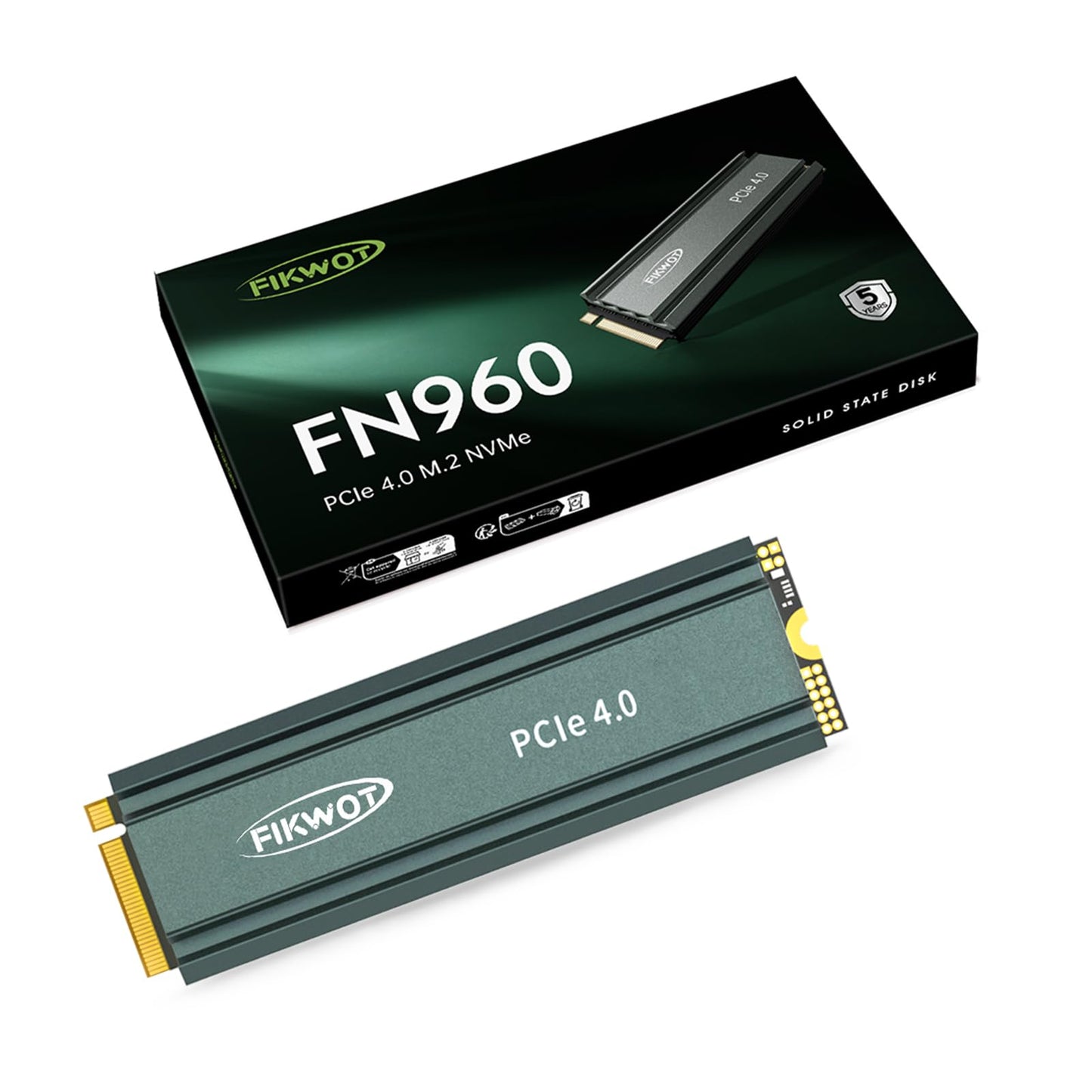 Fikwot FN960 2To M.2 2280 PCIe Gen4 x4 NVMe 1.4 Disque SSD Interne avec dissipateur Thermique - Vitesse jusqu'à 5000Mo/s, Cache SLC Dynamique, SSD Interne Compatible PS5