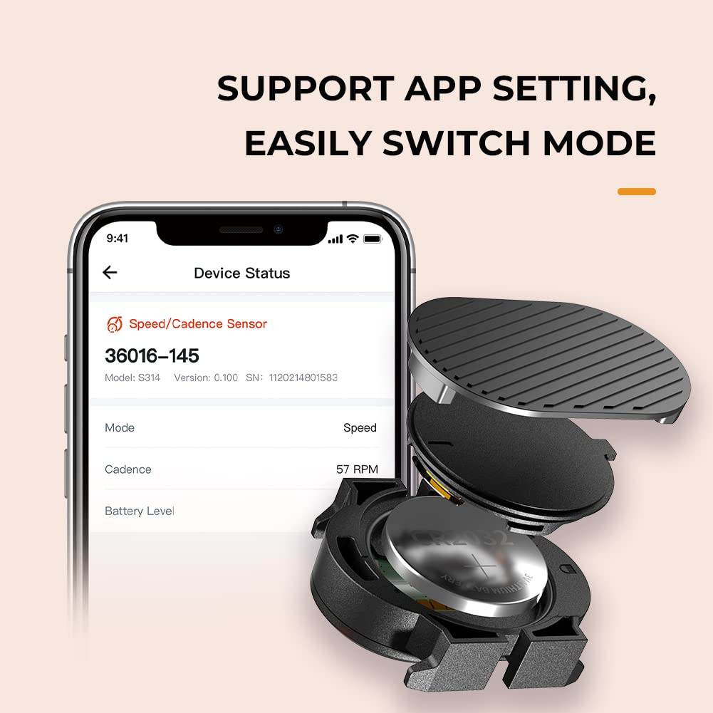 Magene S314 Capteur de Vitesse et de Cadence Capteur de Vitesse de vélo sans Fil Capteur de Cadence de Vitesse Ant+ et Buletooth 5.0 Compatible avec l'ordinateur de vélo, Zwift et Plus