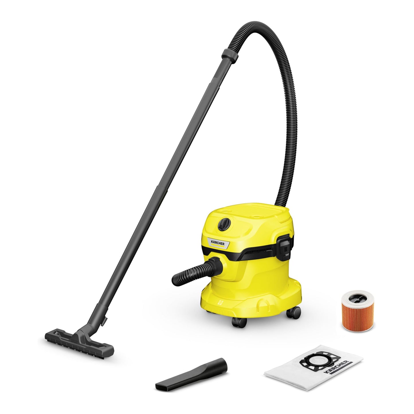 Kärcher Aspirateur Eau et Poussières WD 2 Plus V-12/4/18/C, avec Filtre Cartouche, Sachet Filtre Ouate, 1000 W, Cuve PVC : 12 l, Tube d'Aspiration : 1,8 m, Fonction Soufflerie, Suceur Sol/Fentes